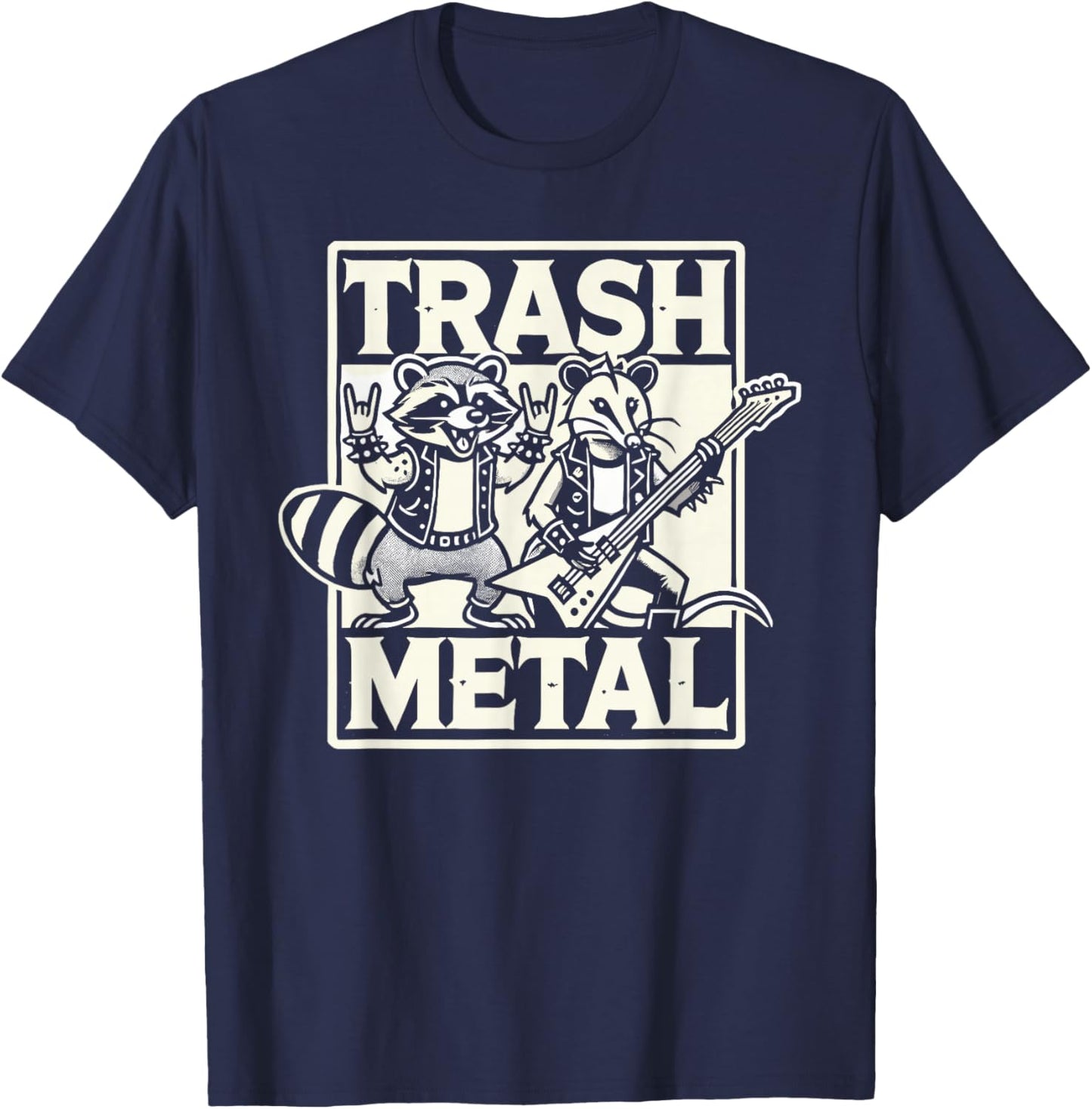 Trash Metal Funny Opossum Raccoon Band T-Shirt - T-Shirt | Navy