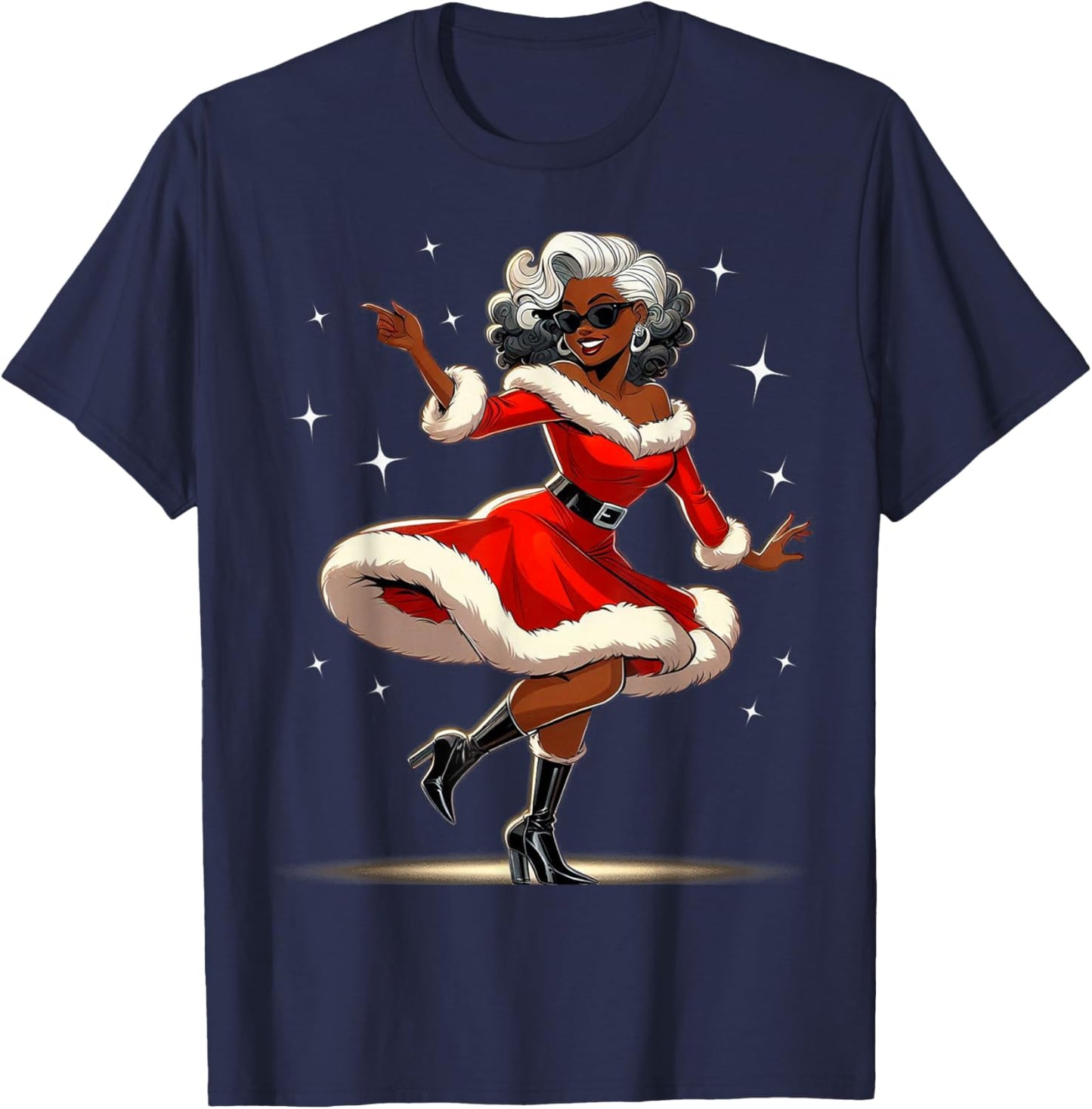 African Santa Wife Dancing African American Christmas T-Shirt - T-Shirt | Navy