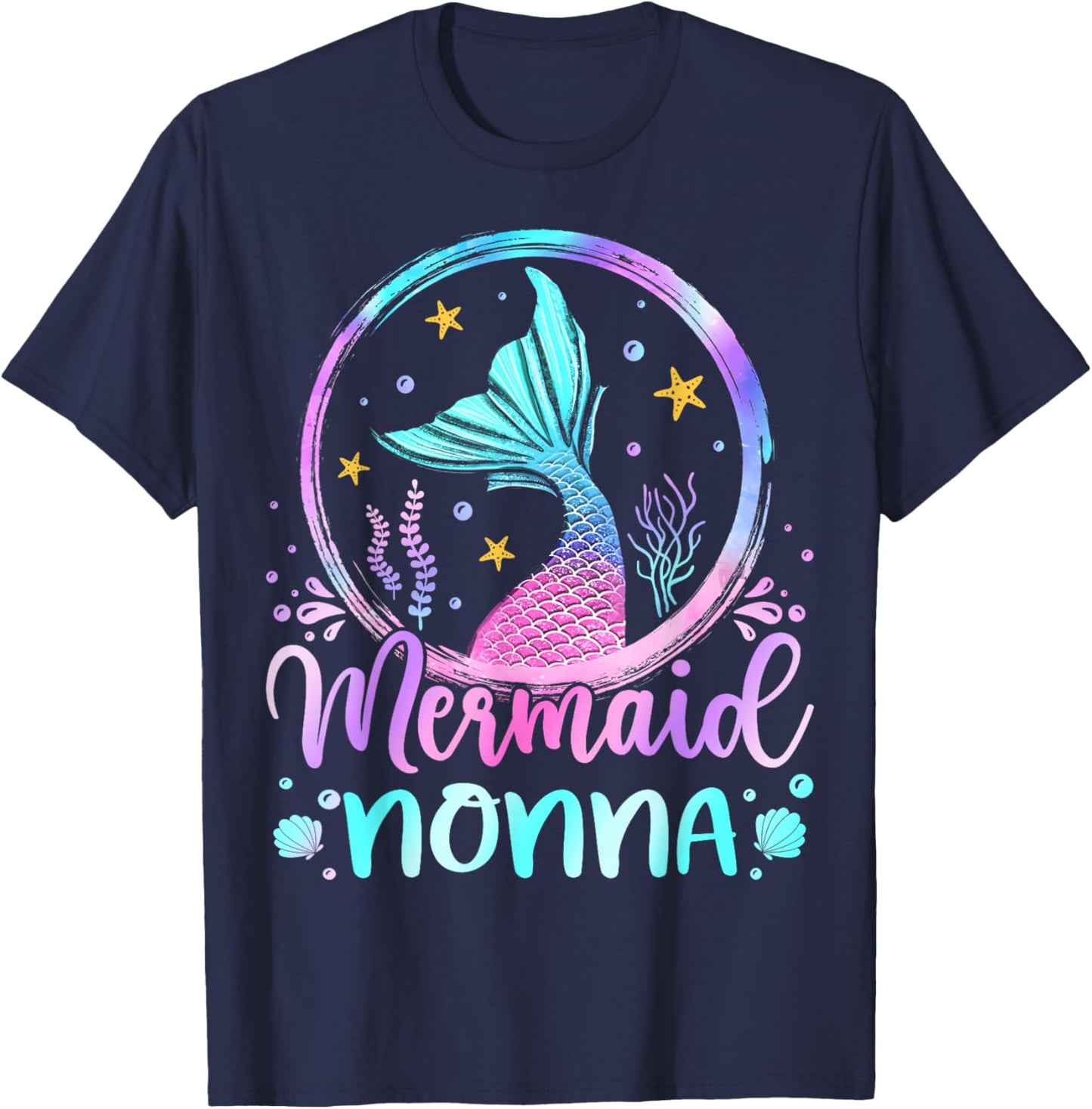 Mermaid Nonna Cute Mermaid Birthday Family Matching T-Shirt - T-Shirt | Navy