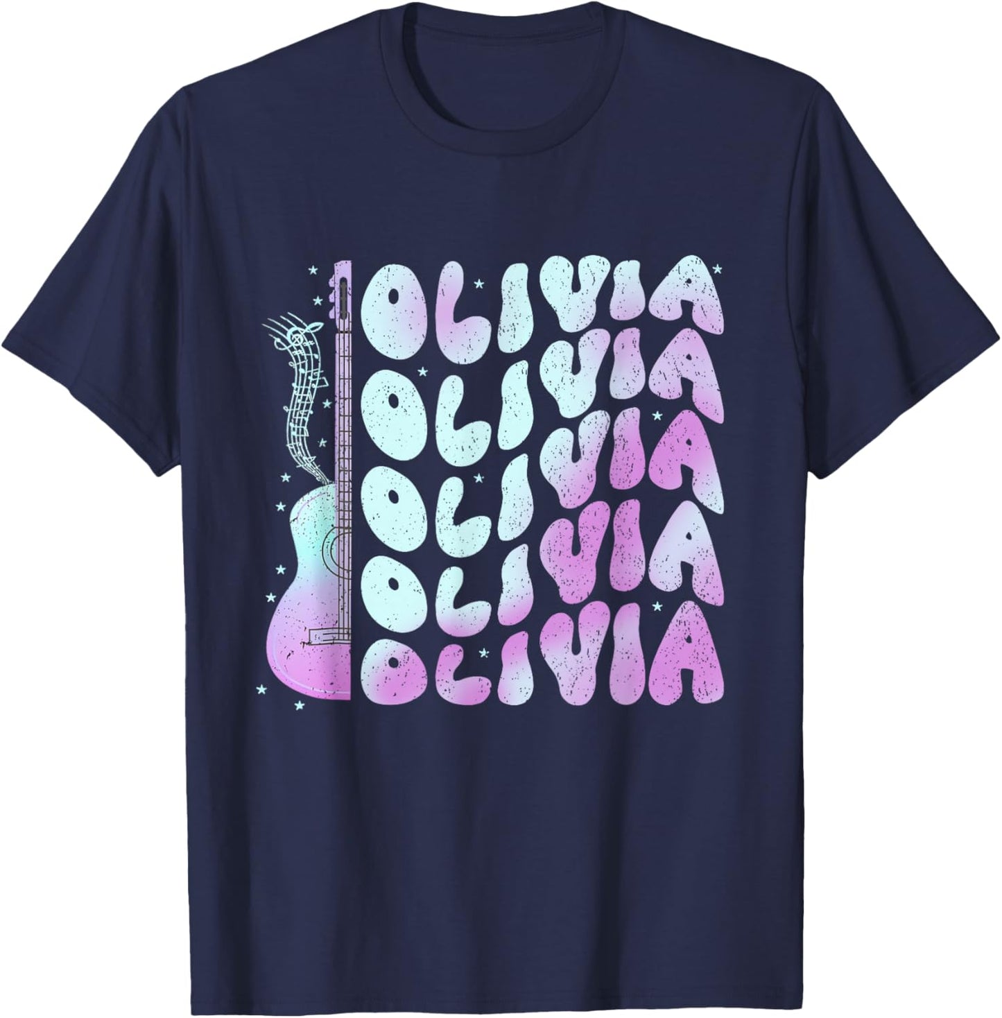 Girl Retro Olivia First Name Personalized Groovy 80's T-Shirt - T-Shirt | Navy