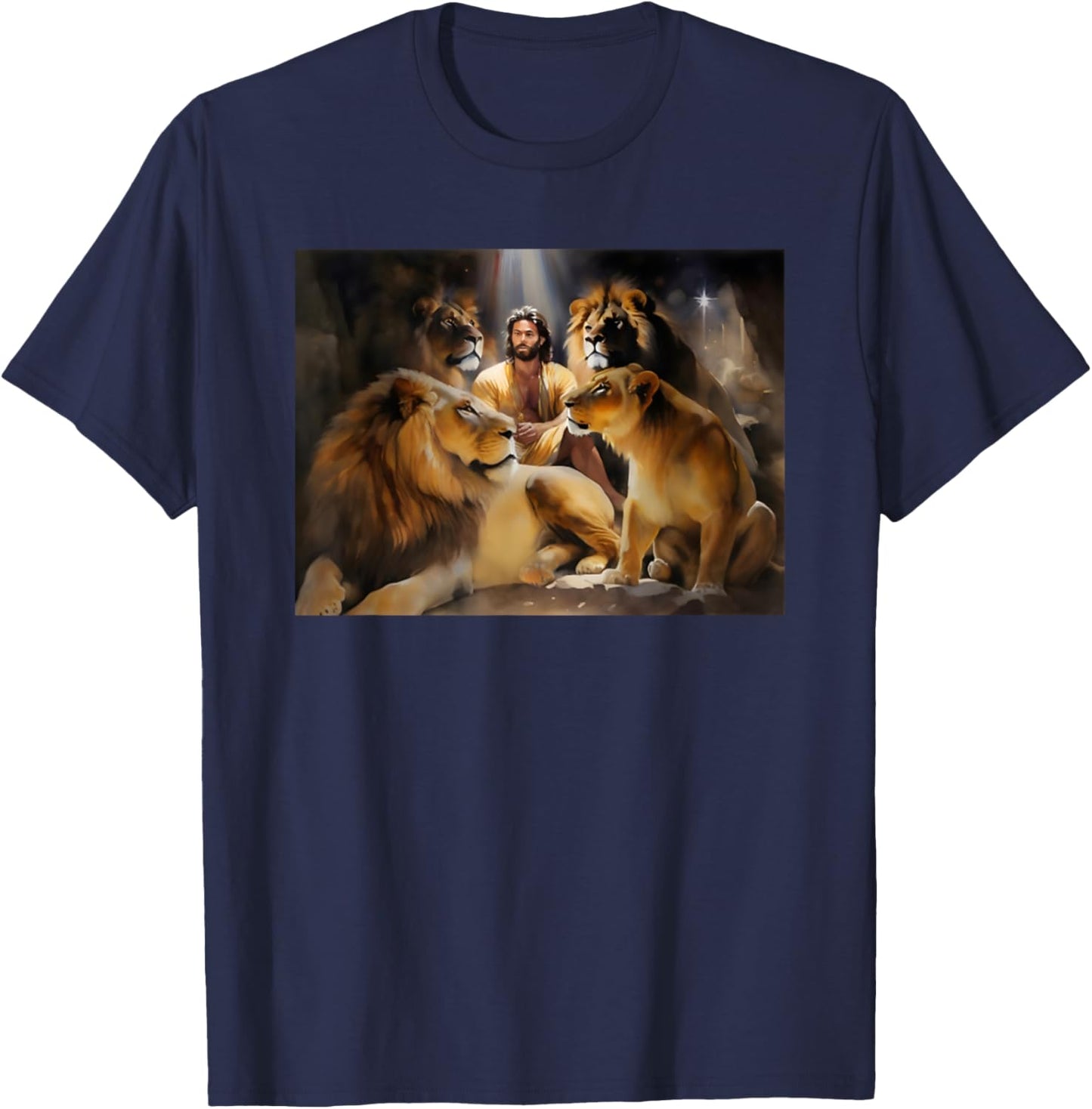 Daniel In The Lions Den Jesus And Lion Christian Bible T-Shirt - T-Shirt | Navy