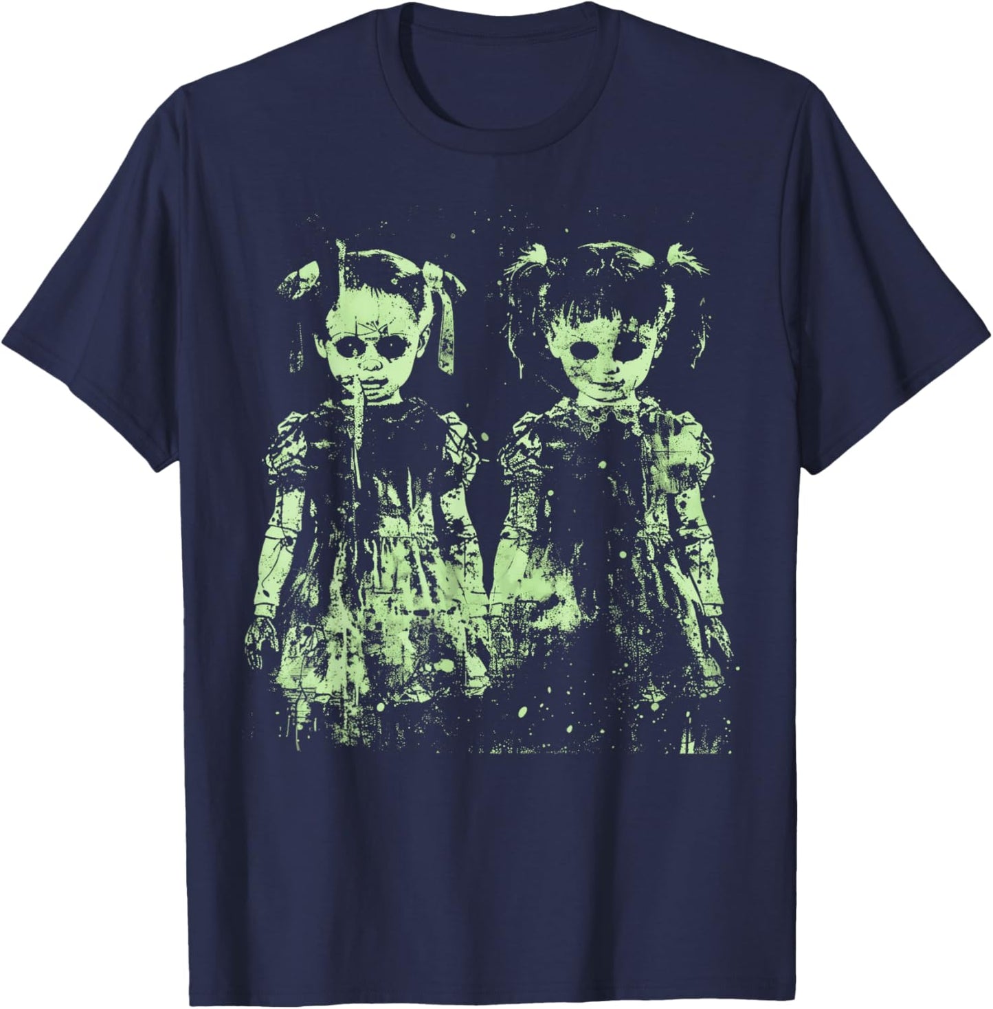 Horror Doll Creepy Cute Haunted Green Pastel Goth Alt Scary T-Shirt - T-Shirt | Navy