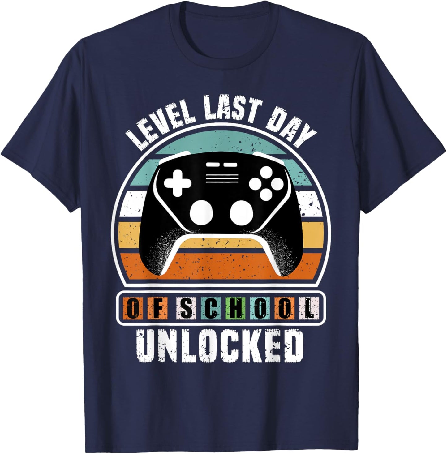 Level Last Day of School Unlocked Funny Gaming Lovers Boys T-Shirt - T-Shirt | Navy