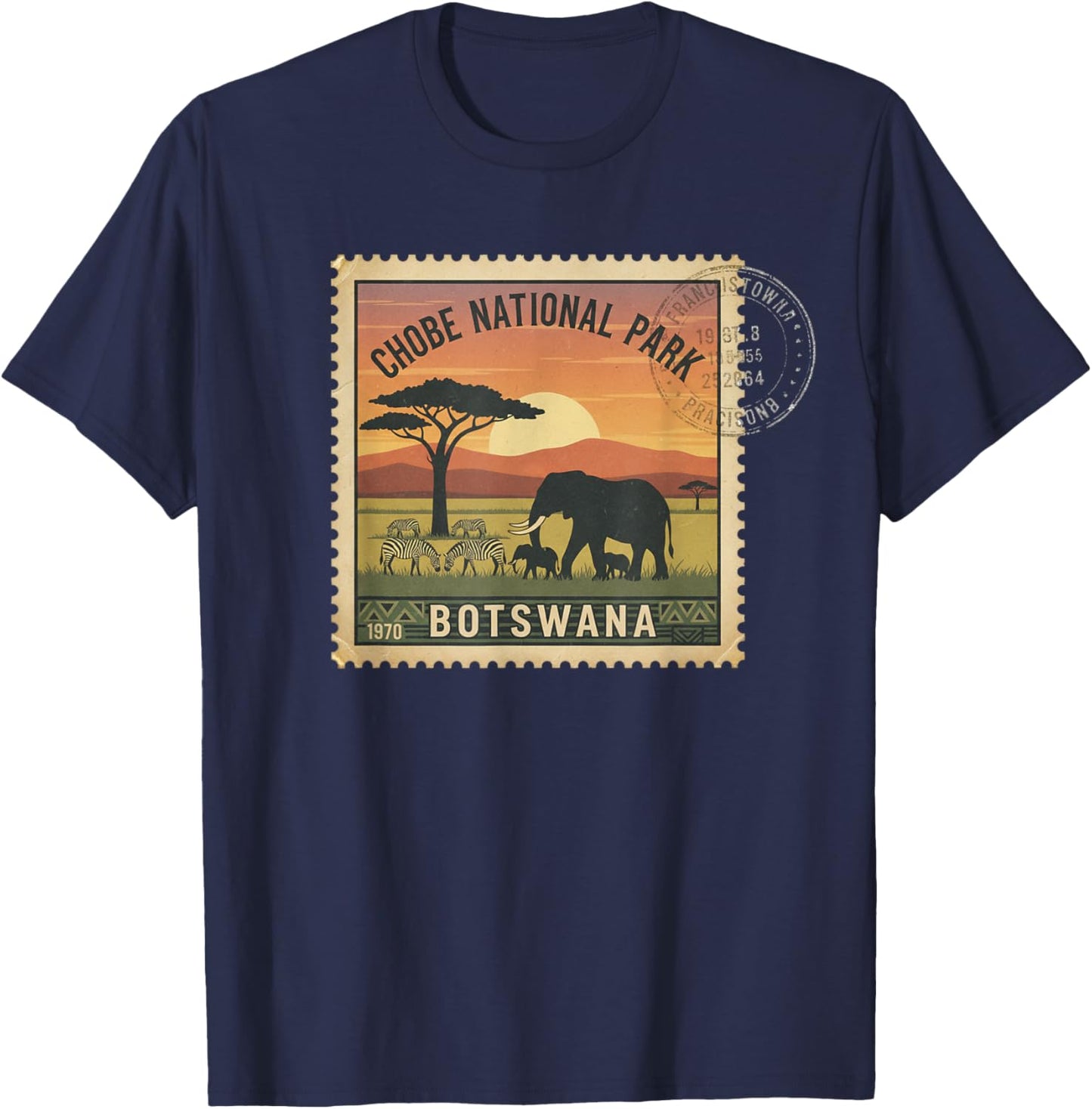 African Safari Stamp Chobe National Park Botswana Postage T-Shirt - T-Shirt | Navy