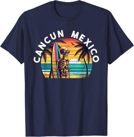 Cancun Mexico Vintage Skull Surf Cancun T-Shirt - T-Shirt | Navy