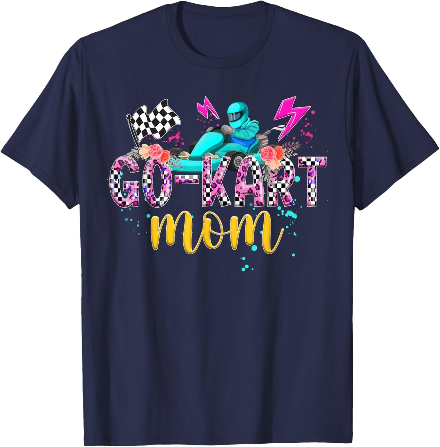Go Kart Mom Leopard Go Kart Racing Mom Go Kart Racer Mama T-Shirt - T-Shirt | Navy