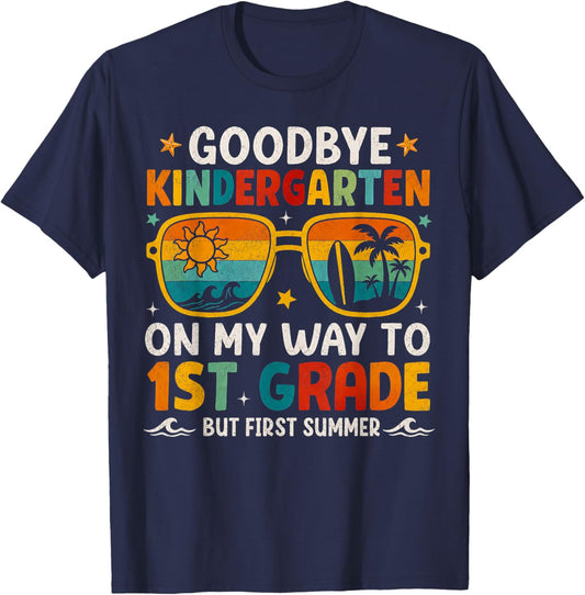 Goodbye Kindergarten First Summer Graduation Last Day Boys T-Shirt - T-Shirt | Navy