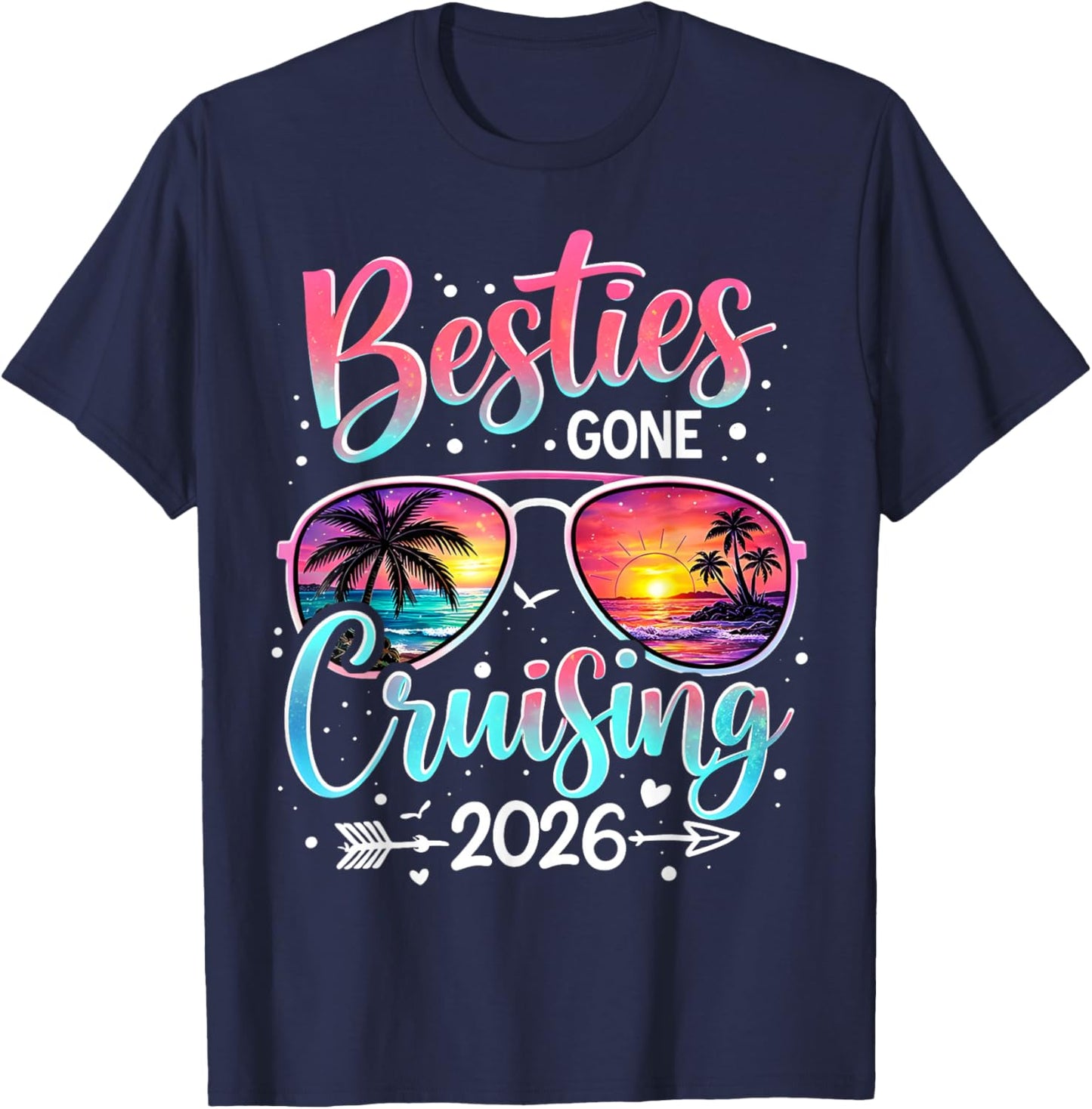 Besties Gone Cruising 2026 Girls Matching Women Cruise T-Shirt - T-Shirt | Navy