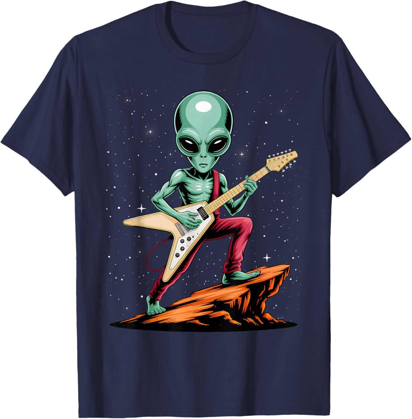 Alien Playing a Flying V Guitar T-Shirt - T-Shirt | Navy