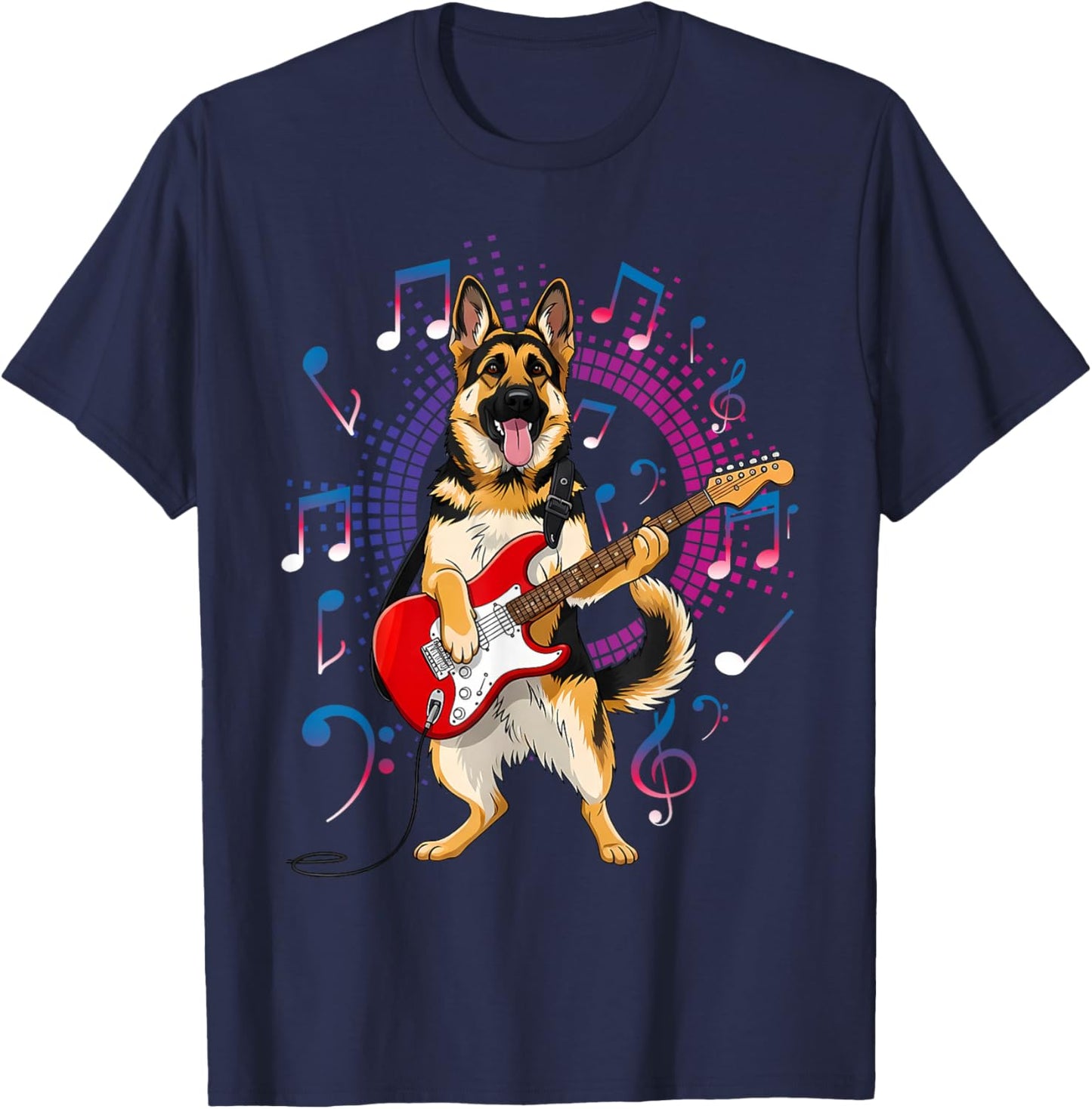 Funny German Shepherd Dog Playing Guitar Cool Music Rock T-Shirt - T-Shirt | Navy