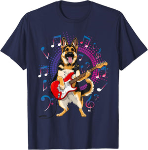 Funny German Shepherd Dog Playing Guitar Cool Music Rock T-Shirt - T-Shirt | Navy