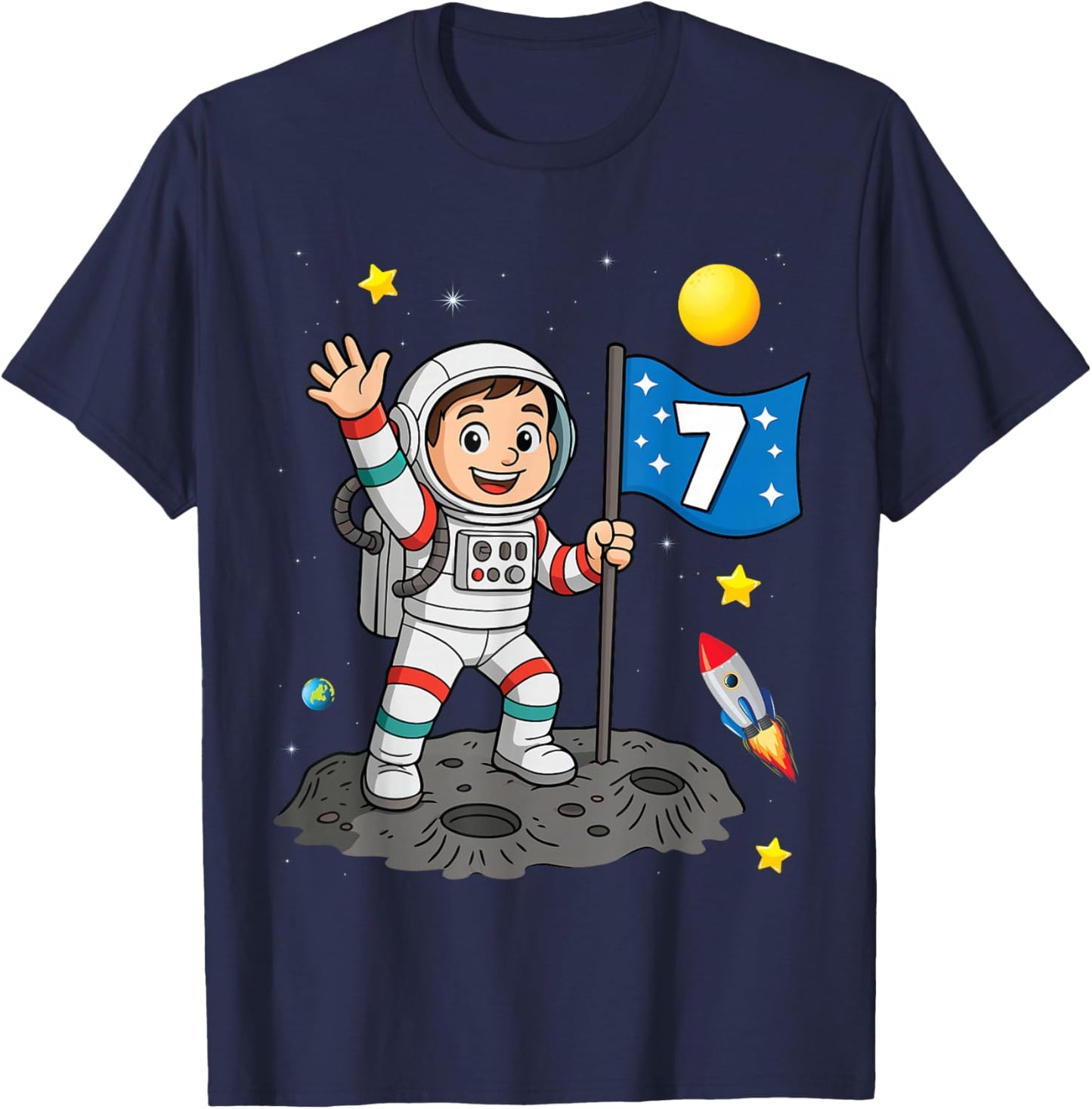 7th Birthday Astronaut All Space Boy 7th Birthday T-Shirt - T-Shirt | Navy