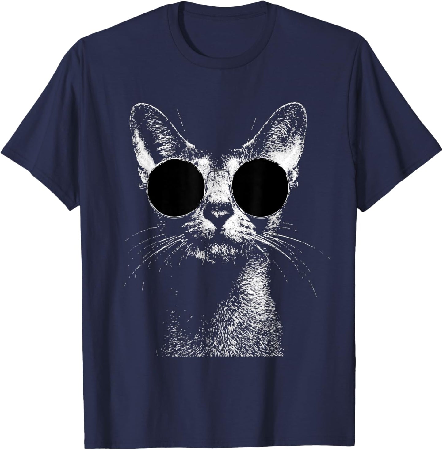 Chat abyssin Style Grunge Hipster avec Lunettes de Soleil T-Shirt - T-Shirt | Navy