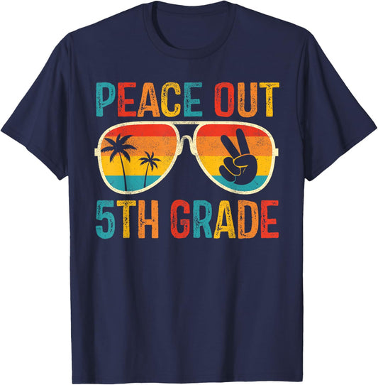 Peace Out 5th Grade Graduation Last Day School Fifth Grade T-Shirt - T-Shirt | Navy
