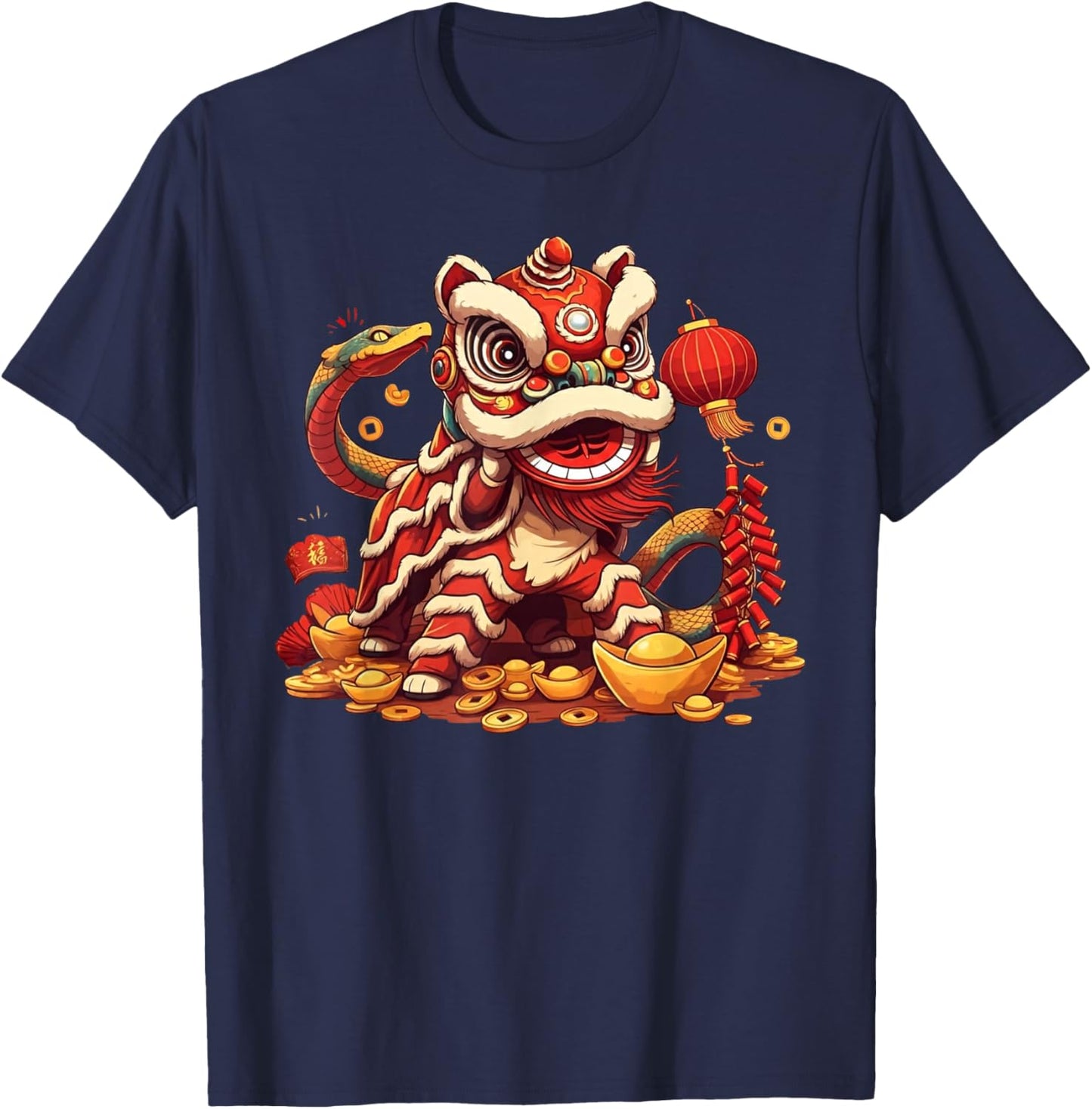 Funny Lion Snake Chinese New Year 2025 Kids T-Shirt - T-Shirt | Navy