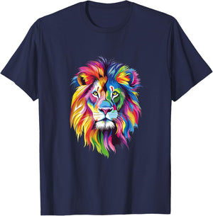 Vibrant Rainbow Lion Art for Bold Animal Lovers T-Shirt - T-Shirt | Navy