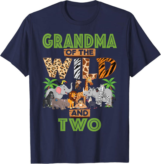 2nd Birthday Zoo Safari Jungle Grandma of The Wild and Two T-Shirt - T-Shirt | Navy