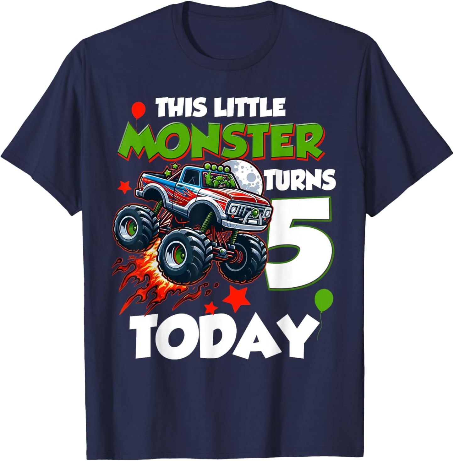 Birthday Monster Truck 5 year Old Boys This Little Turns 5th T-Shirt - T-Shirt | Navy