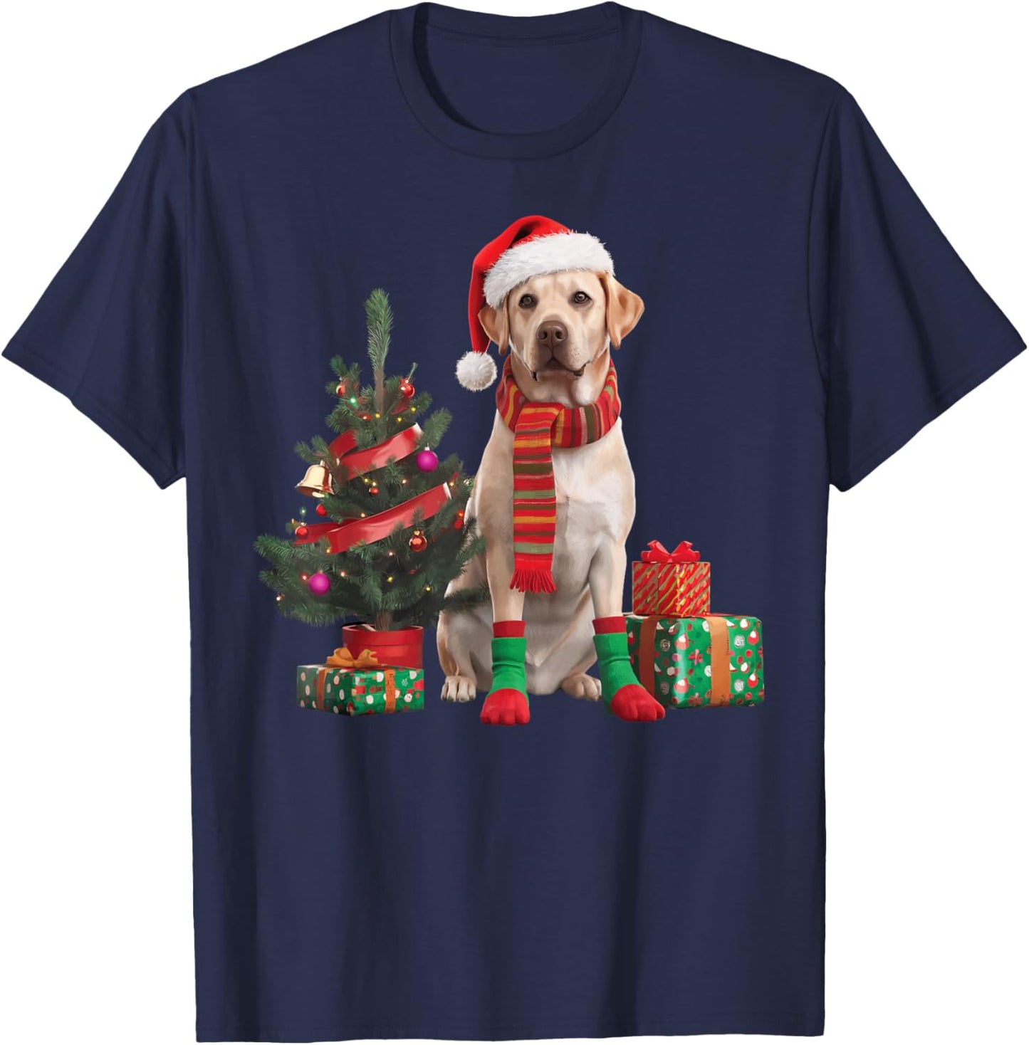 Yellow Lab Labrador Christmas Dog Santa Hat Pajama Puppy Pup Women Kids T-Shirt - T-Shirt | Navy