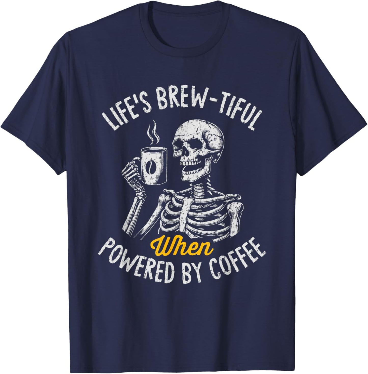 Powered by Coffee Funny Skeleton Caffeine Lover Barista T-Shirt - T-Shirt | Navy