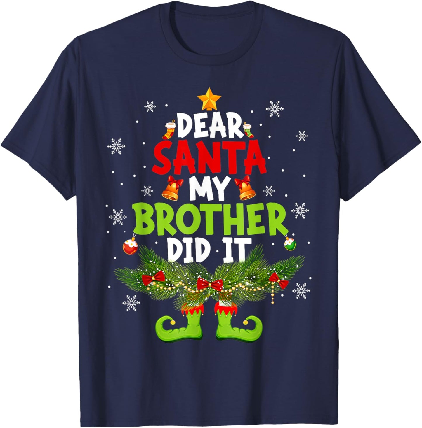 Dear Santa My Brother Did It ELF Matching Christmas Kids T-Shirt - T-Shirt | Navy