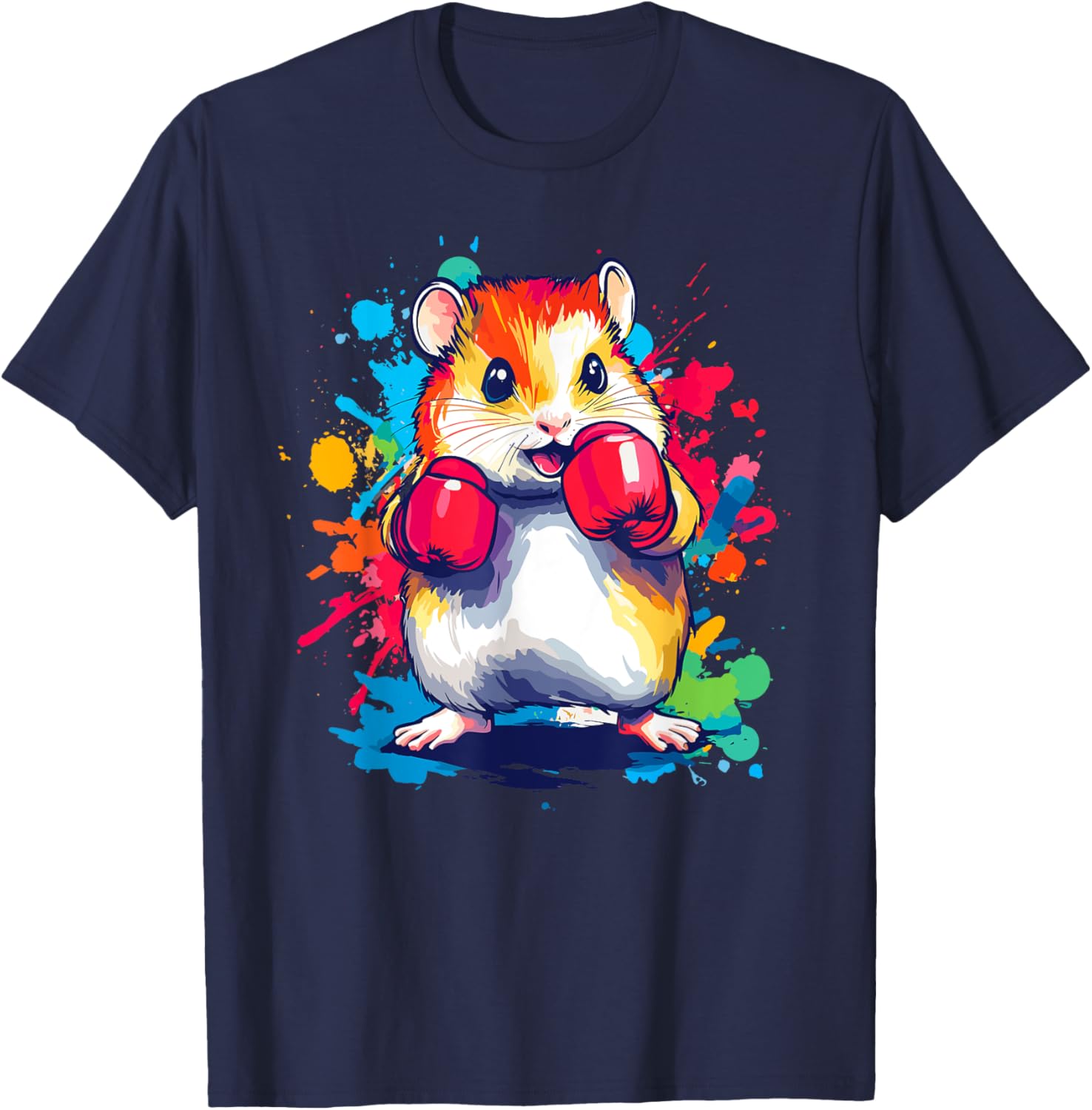 Hamster Wearing Boxing Gloves Colorful Art T-Shirt - T-Shirt | Navy