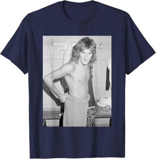Rod Stewart Changing for Showbiz Football Match 1974 T-Shirt - T-Shirt | Navy