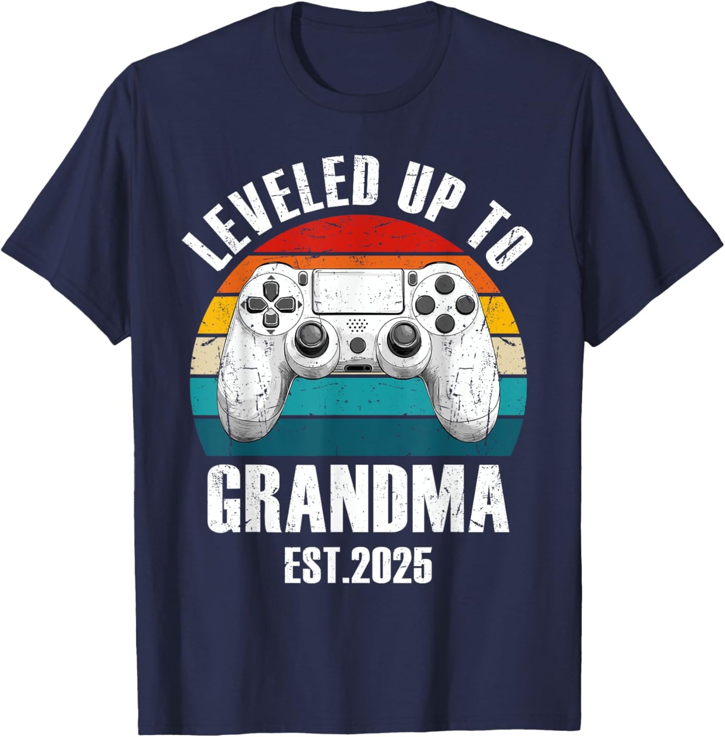 Leveled Up To Grandma 2025 Funny Grandmother Gamer Vintage T-Shirt - T-Shirt | Navy