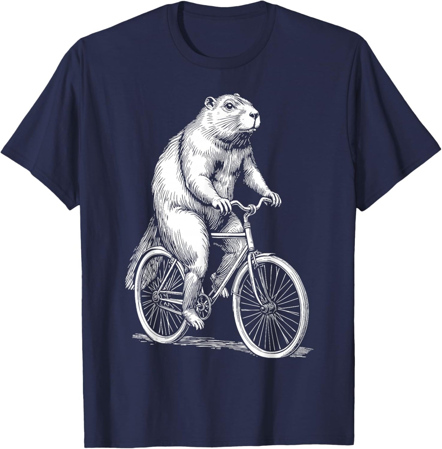 Cycling Bicycle Beaver Vintage Cyclist Funny Biker Animal T-Shirt - T-Shirt | Navy