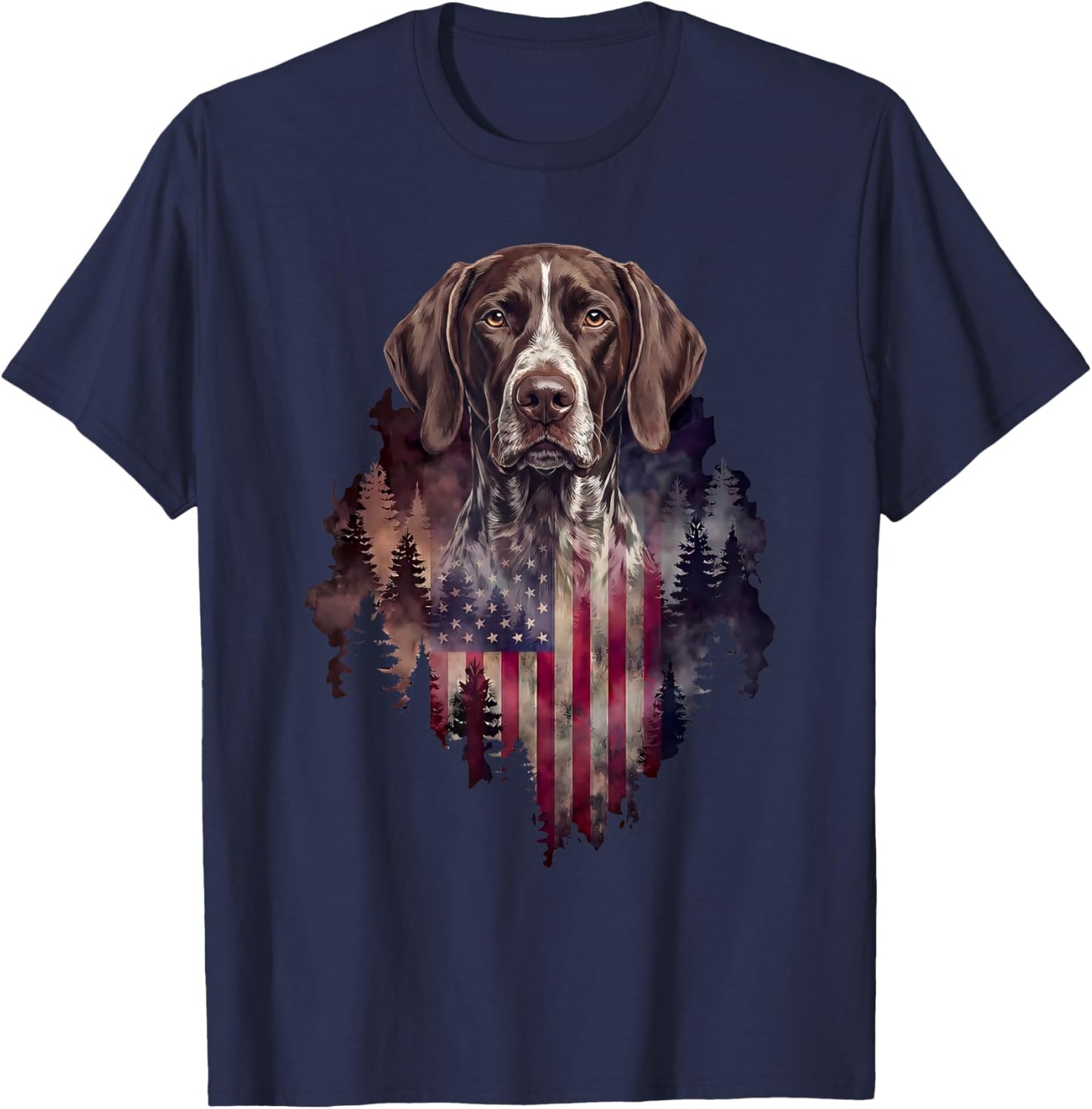German Shorthaired Pointer American Flag GSP 4th of July T-Shirt - T-Shirt | Navy