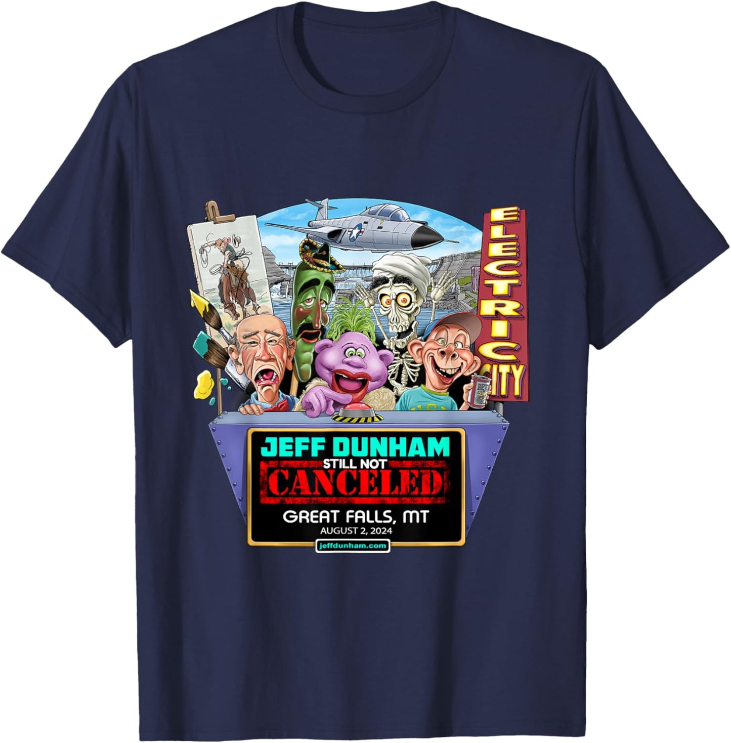 Jeff Dunham Great Falls, MT (2024) T-Shirt - T-Shirt | Navy