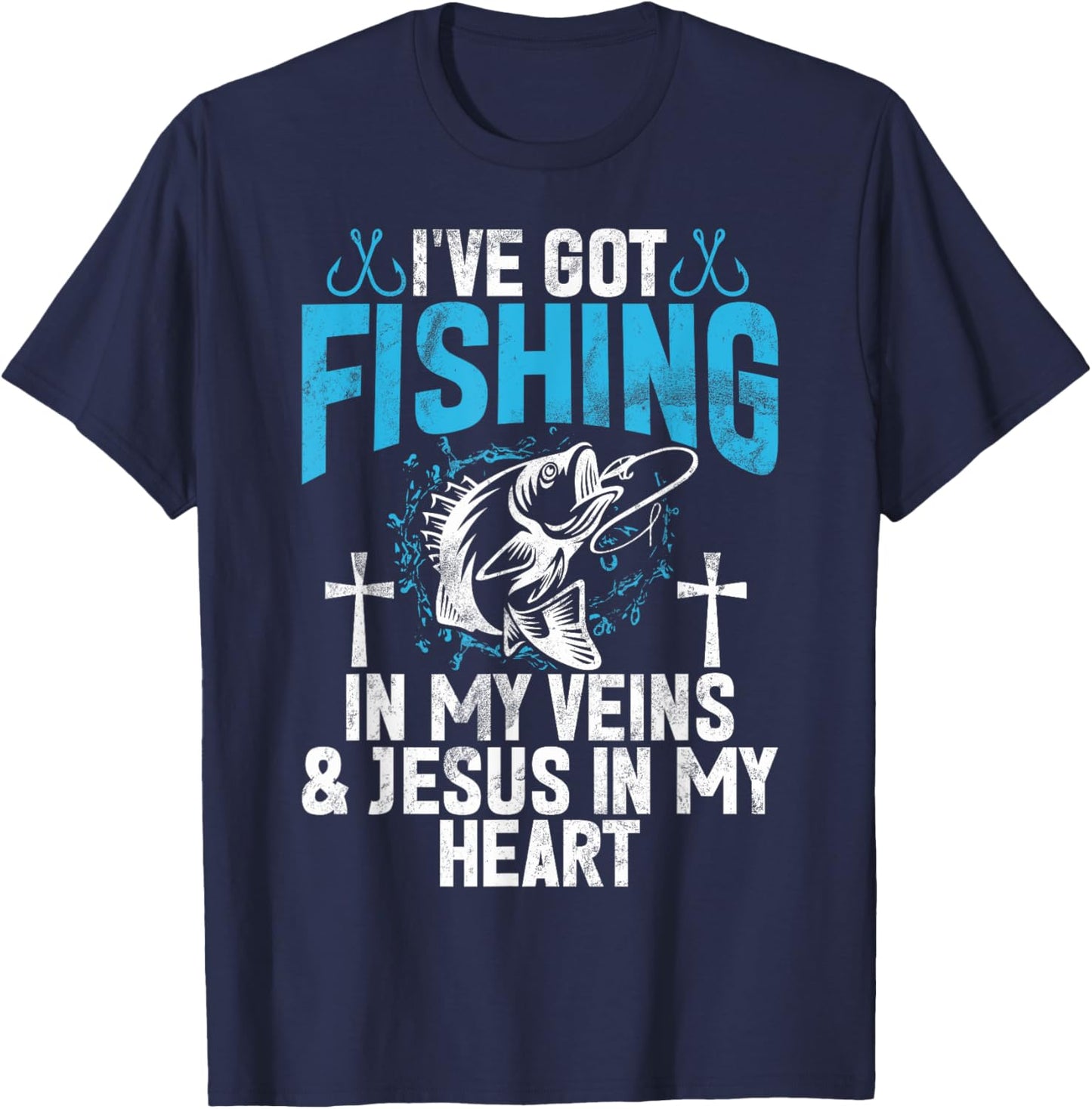I've Got Fishing In My Veins & Jesus In My Heart Fisher T-Shirt - T-Shirt | Navy
