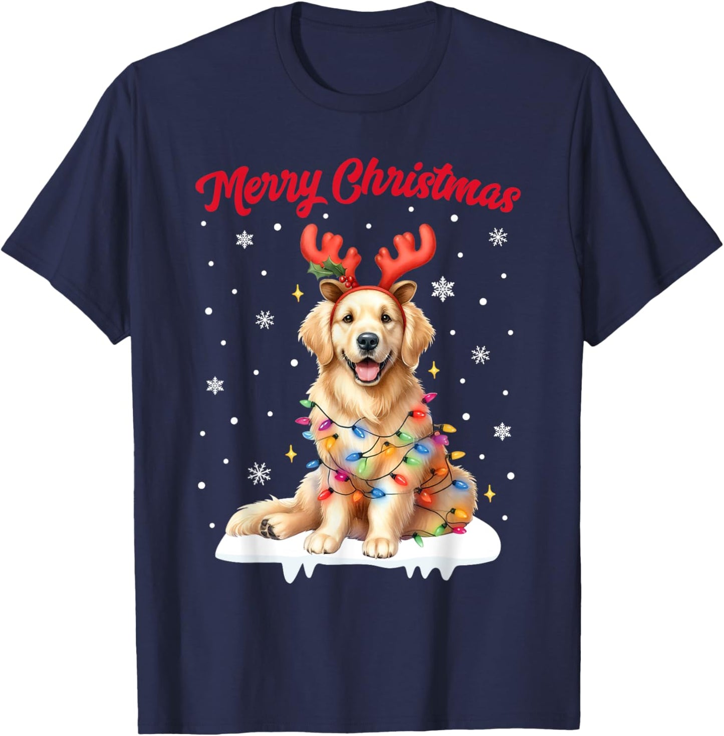 Christmas Pajamas Men Women Kids Golden Retriever Dog T-Shirt - T-Shirt | Navy