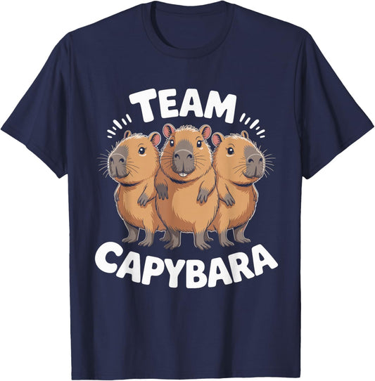 Team Capybara Cartoon Animal Themed Trio Funny Retro Artwork T-Shirt - T-Shirt | Navy
