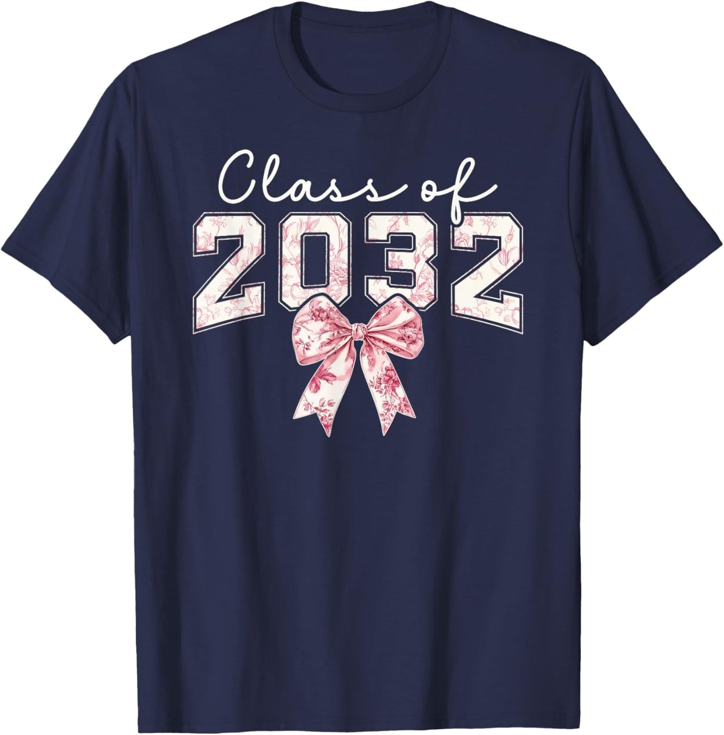 Class of 2032 Coquette Bow Toile Preppy Floral Girl Women 32 T-Shirt - T-Shirt | Navy