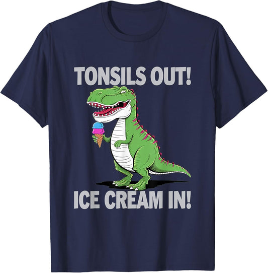 Tonsils out Ice Cream in Tonsillectomy Dinosaur T-Rex Kids T-Shirt - T-Shirt | Navy