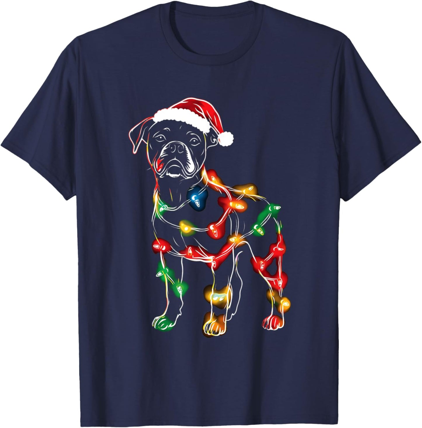 Funny Santa Boxer Retriever Christmas Lights Dog Lover Women Kids T-Shirt - T-Shirt | Navy