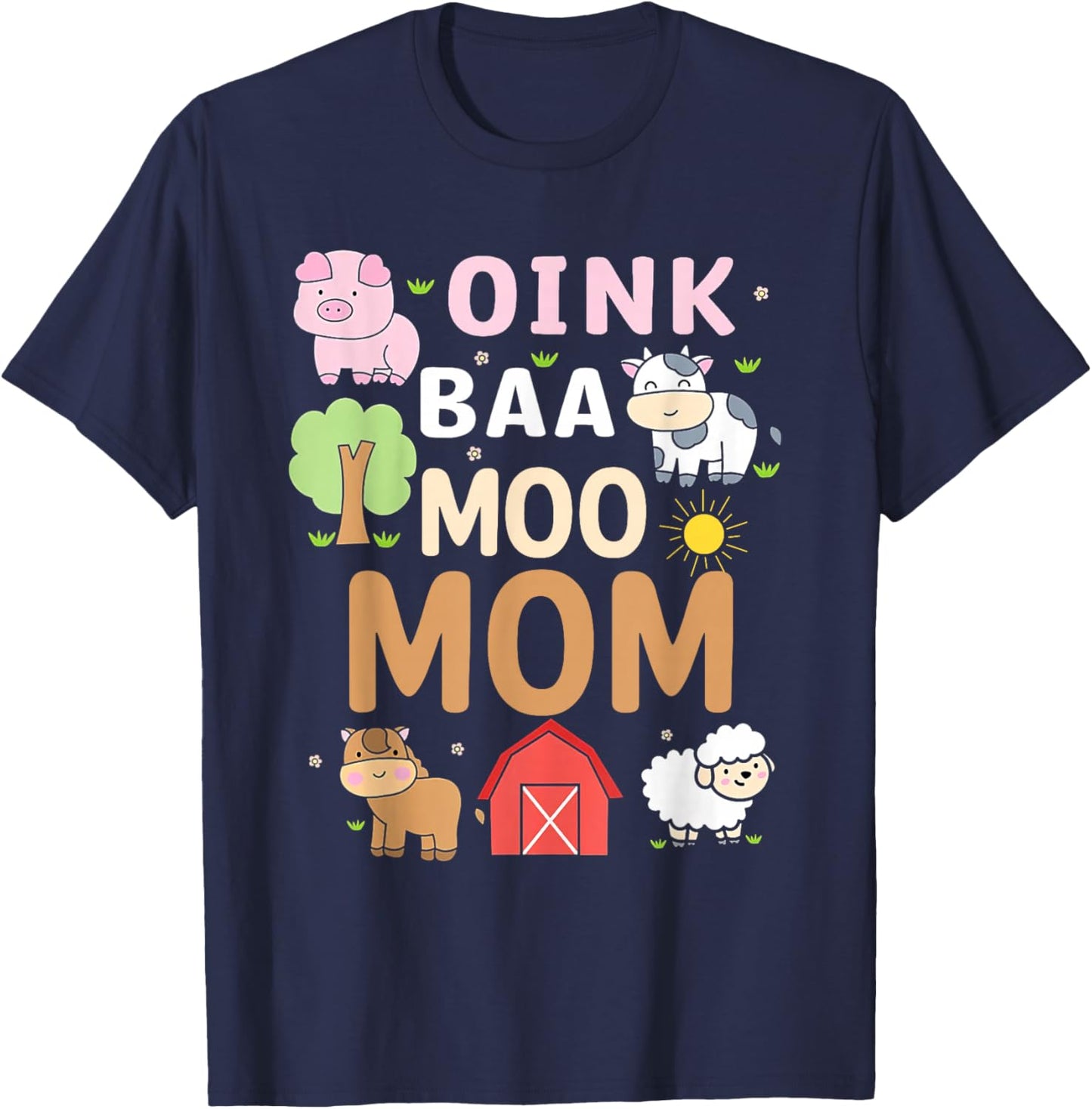 Oink Baa Moo Mom Barnyard Farm 2nd Birthday Boy Girl T-Shirt - T-Shirt | Navy