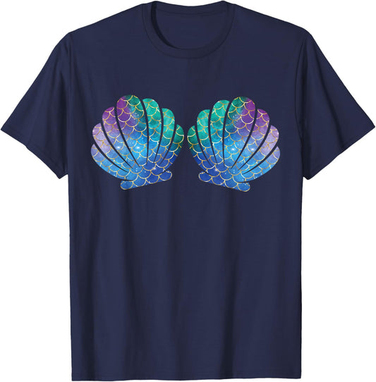 Mermaid Sea Shell Bra Costume halloween Matching T-Shirt - T-Shirt | Navy