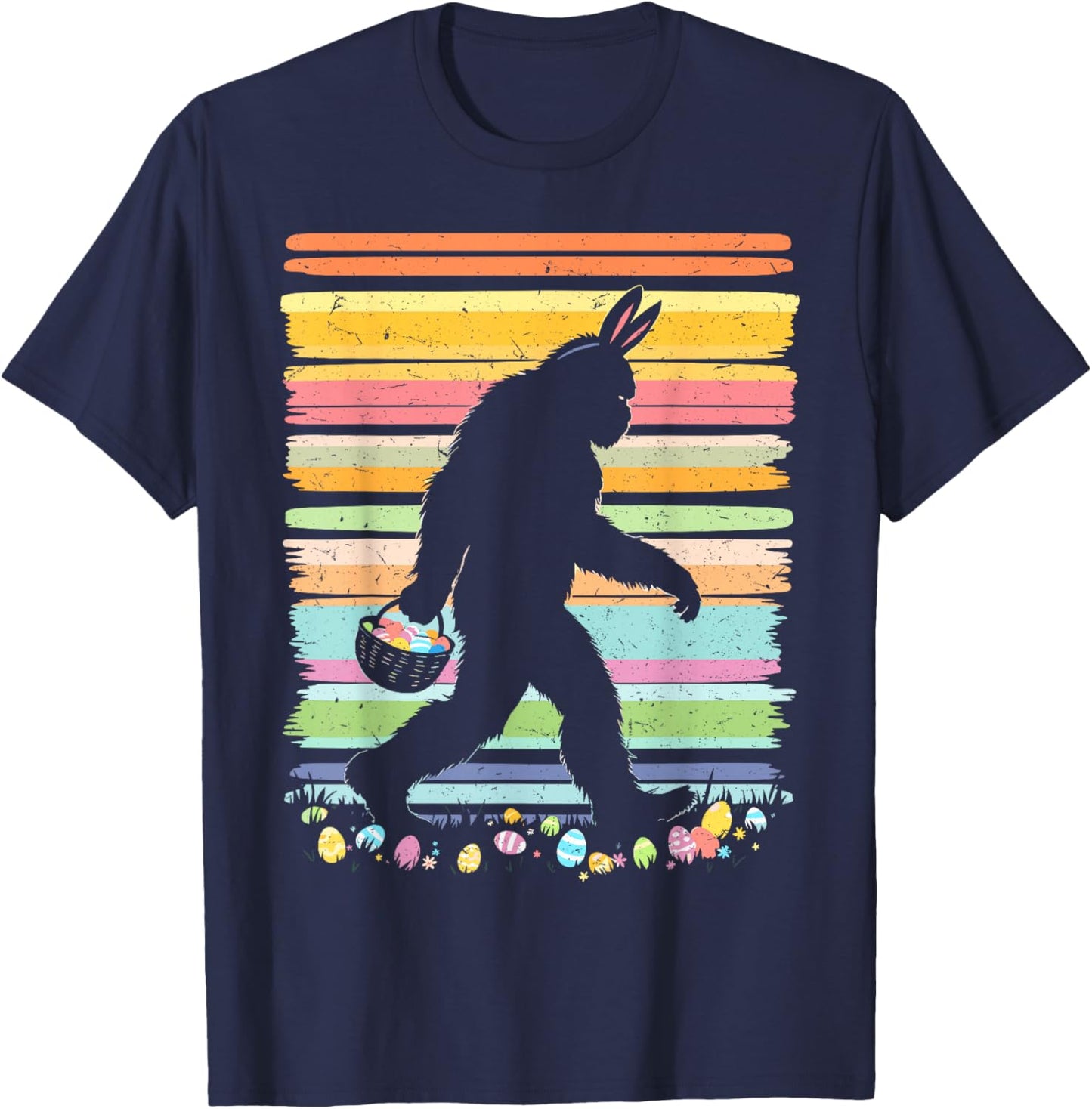 Retro Easter Outfit Pajamas Boys Bigfoot Sasquatch Easter T-Shirt - T-Shirt | Navy