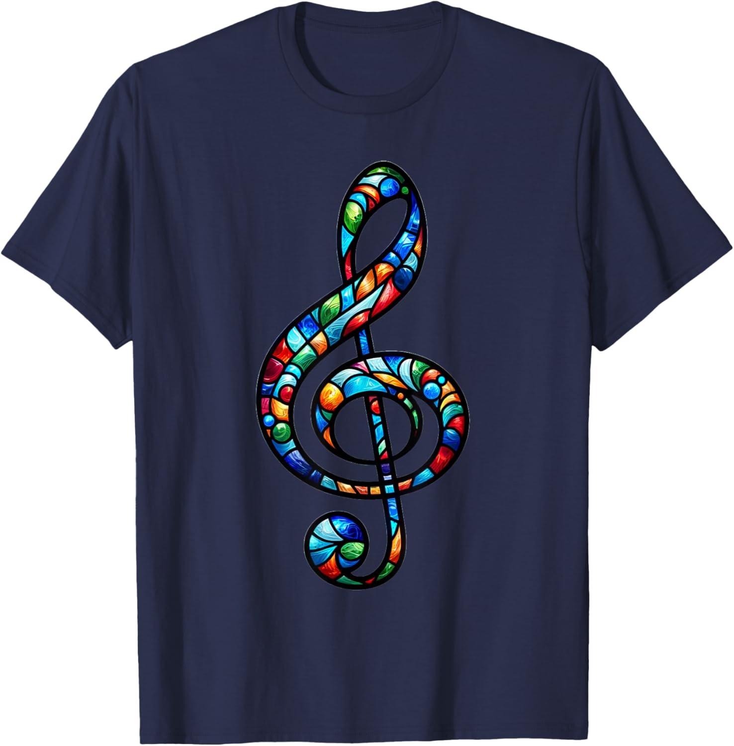 Stained Glass Window Treble Clef Art Musical Note Music T-Shirt - T-Shirt | Navy