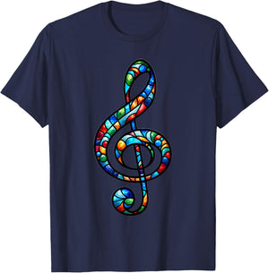 Stained Glass Window Treble Clef Art Musical Note Music T-Shirt - T-Shirt | Navy