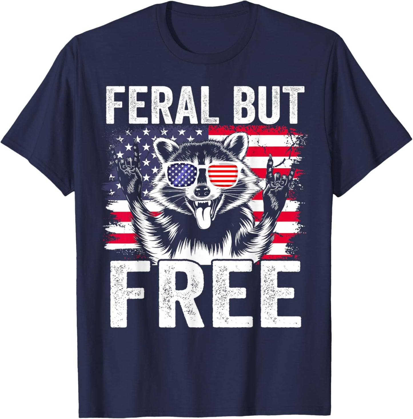 Funny Feral But Free Raccoon 4th of July Toddler Boys Kids T-Shirt - T-Shirt | Navy