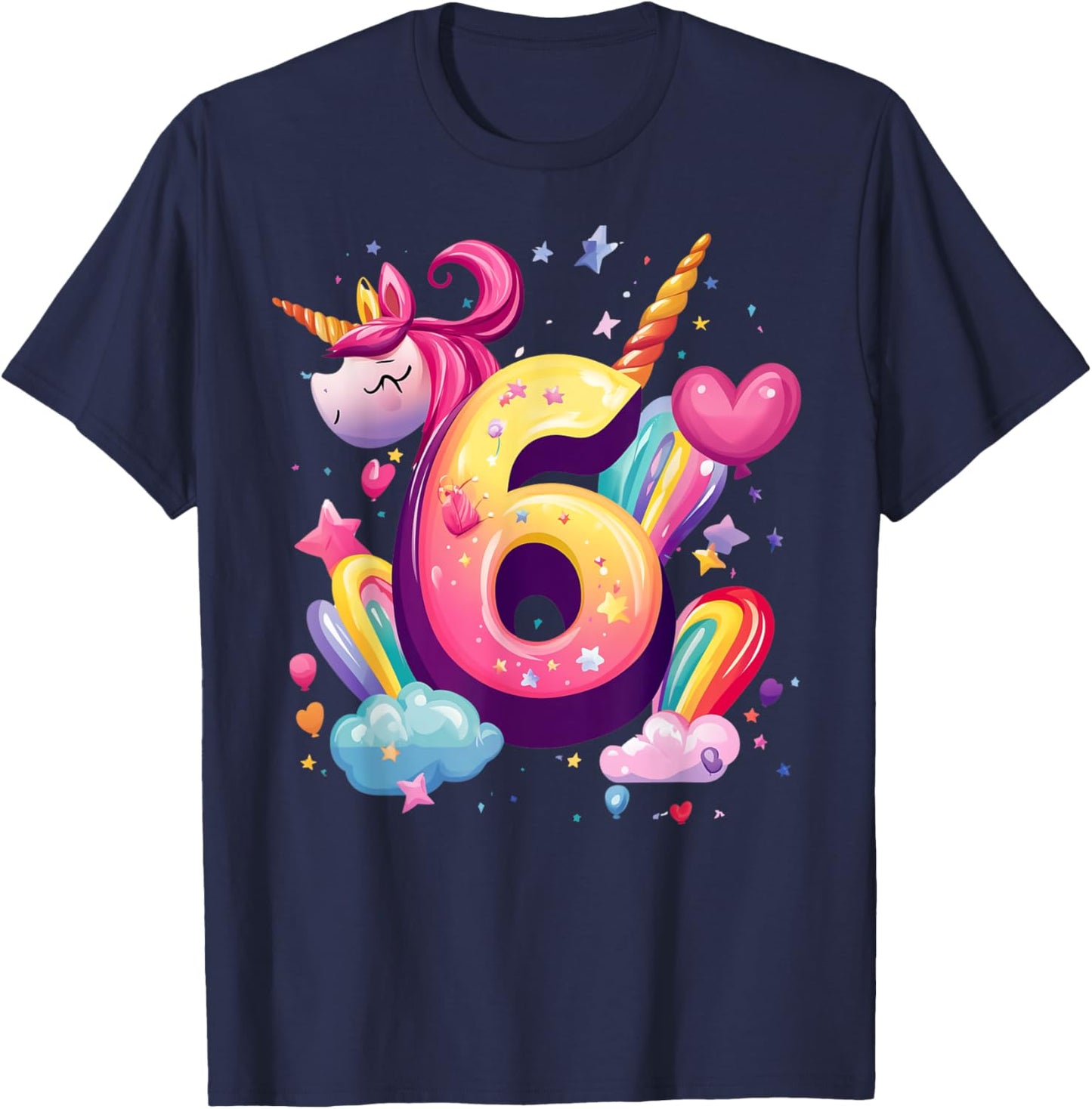 6th Birthday Girl Unicorn 6 Years Old for Kids 6th Birthday T-Shirt - T-Shirt | Navy