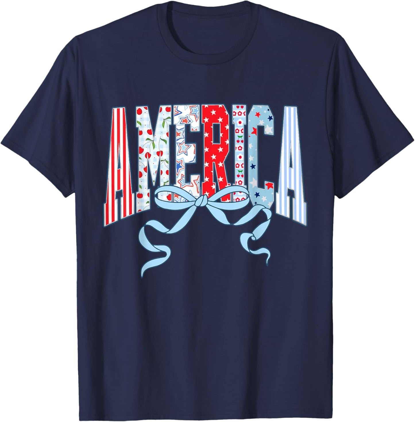 Coquette Striped Retro America Flag 4th of July Patriotic T-Shirt - T-Shirt | Navy