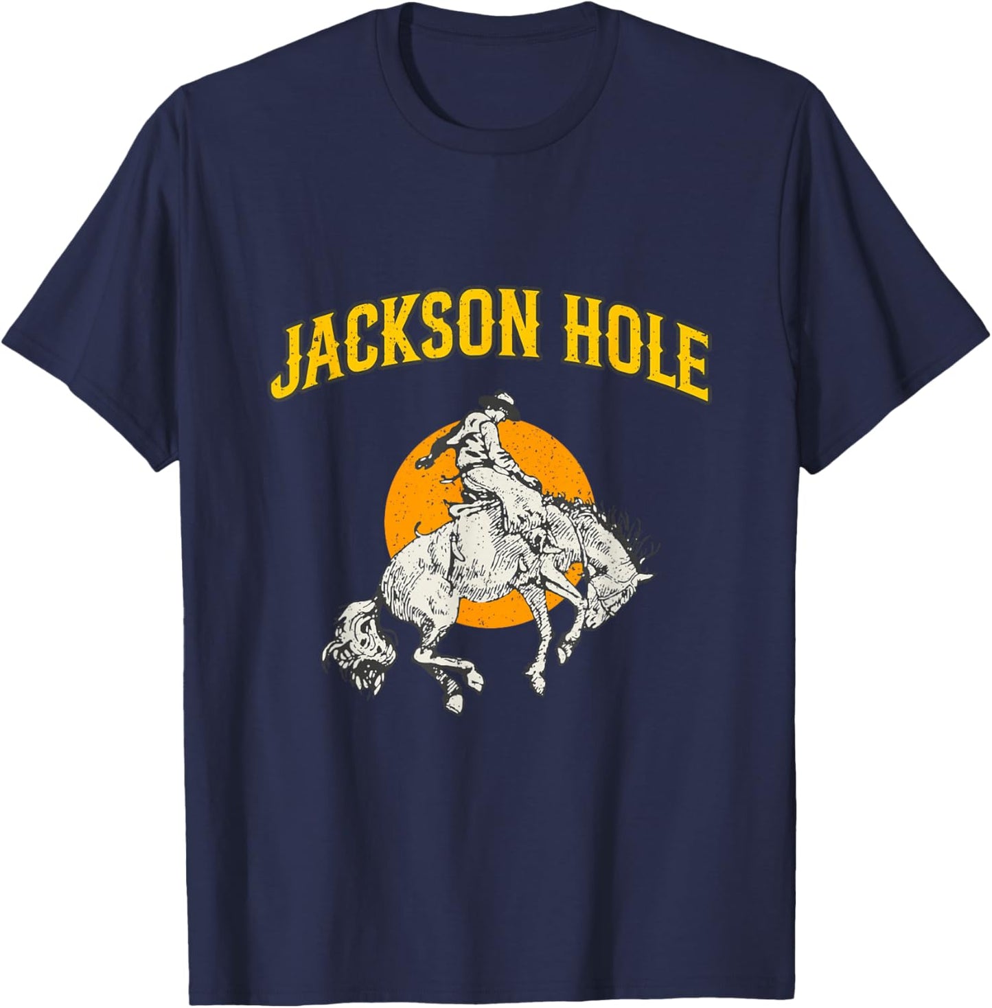 Rodeo Cowboy Riding A Bucking Horse Jackson Hole Wyoming T-Shirt - T-Shirt | Navy