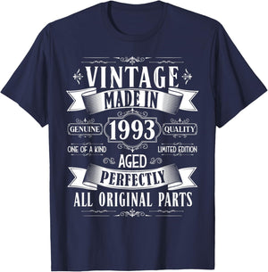 Vintage 32nd birthday men Born 1993 32 years old Bday T-Shirt - T-Shirt | Navy