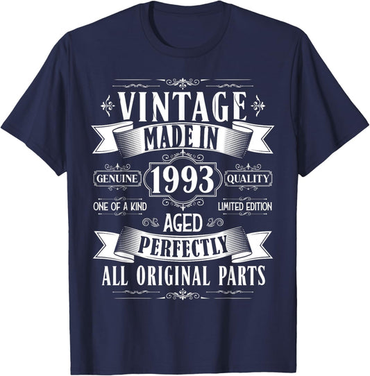 Vintage 32nd birthday men Born 1993 32 years old Bday T-Shirt - T-Shirt | Navy