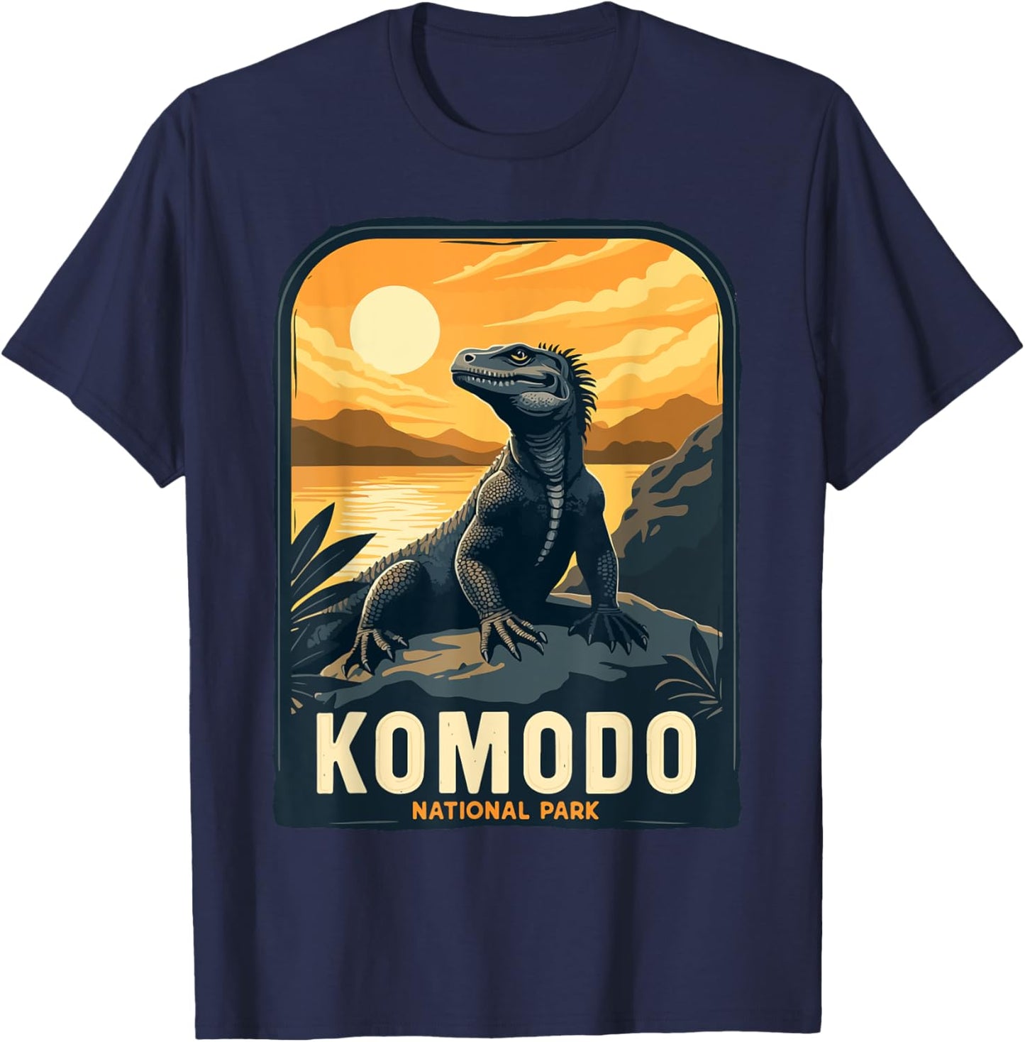 Komodo National Park Indonesia Retro Komodo Dragon T-Shirt - T-Shirt | Navy
