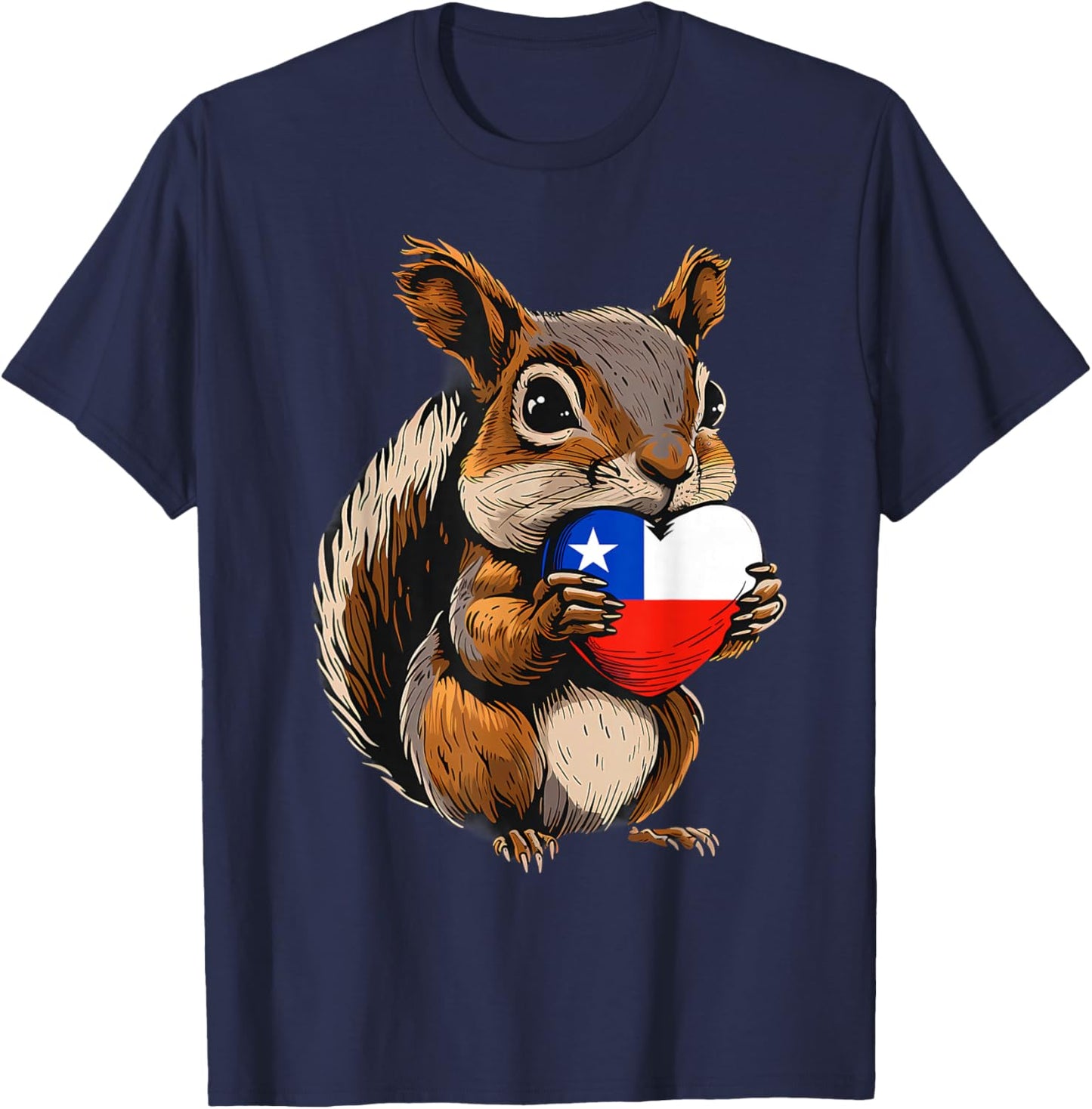 Chile Flag Heart Squirrel Chilean Pride Chilean Roots T-Shirt - T-Shirt | Navy